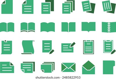 green silhouette icons of documents and books