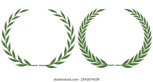 Green silhouette laurel foliate, olive wreaths. Vector illustration for your frame, border, ornament design, wreaths depicting an award, achievement, heraldry, emblem, logo.