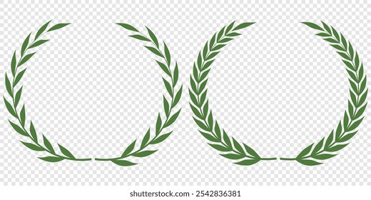 Green silhouette laurel foliate, olive wreaths. Vector illustration for your frame, border, ornament design, wreaths depicting an award, achievement, heraldry, emblem, logo.