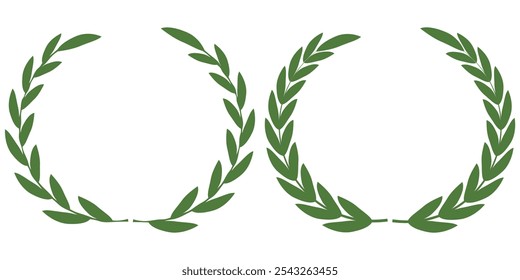 Green silhouette laurel foliate, olive wreaths. Vector illustration for your frame, border, ornament design, wreaths depicting an award, achievement, heraldry, emblem, logo.