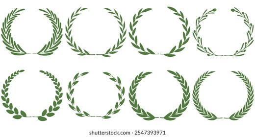 Green silhouette laurel foliate, olive wreaths. Vector illustration for your frame, border, ornament design, wreaths depicting an award, achievement, heraldry, emblem, logo.