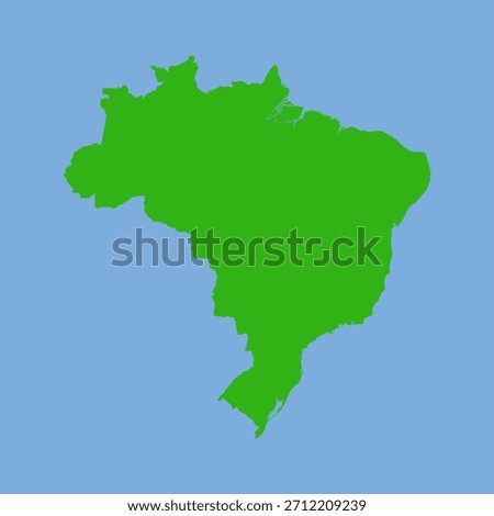 Green silhouette map of Brazil in a simple flat vector style showing its large South American shape and state divisions