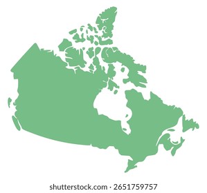 Mapa de silhueta verde do Canadá, incluindo ilhas e territórios do norte em um fundo branco limpo

