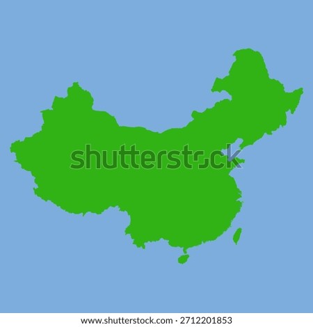 Green silhouette map of China in a simple flat vector style showing its large country shape and regional outlines on a light background.