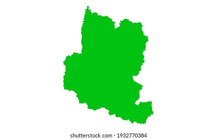 Green silhouette of a map of the city of Bucheon in South Korea on a white background