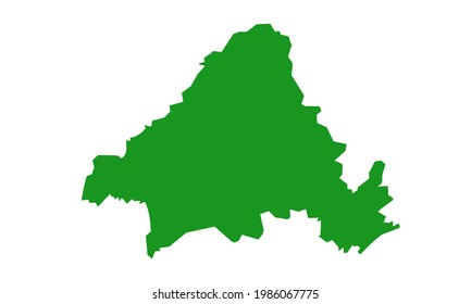 Green silhouette of a map of the city of Solingen in Germany on white background