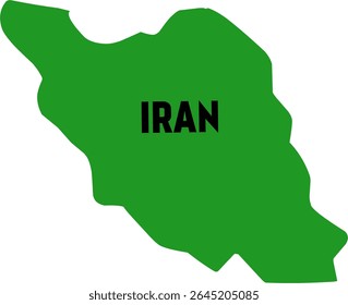 Green Silhouette Map of Iran with Bold Text Highlighting the Country