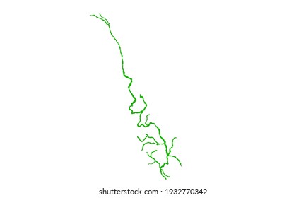 Green silhouette of a map of the Mekong river in asia on a white background