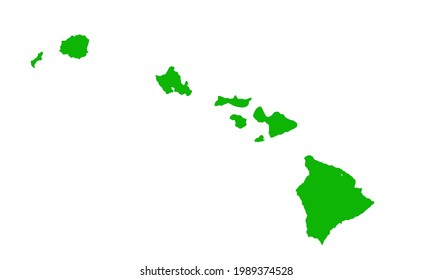 green silhouette map of the state of Hawaii in the United States