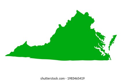 Green silhouette of map of the state of Virginia in the United States of America