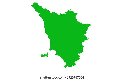 Green silhouette of map of Tuscany in Italy on white background
