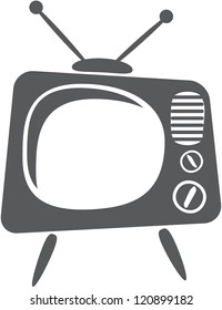 Green silhouette of retro tv on white