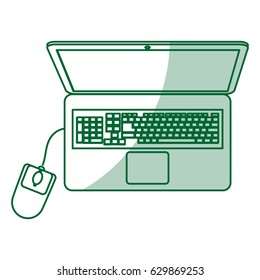 green silhouette shading top view laptop computer with mouse