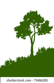 Green silhouette of a tree on the white background