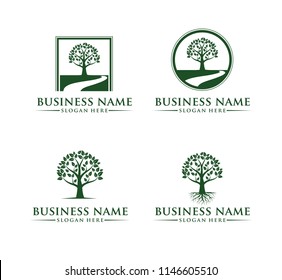 green silhouette tree vector logo design template set