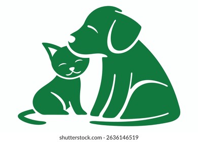 Green silhouetted dog and cat companionship logo for pet care or animal shelters