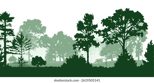 Green silhouettes of forest trees — nature, park, and landscape illustration.