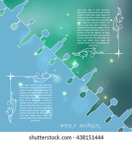 Green silhouettes of wine bottles and glasses on an indistinct background in circle. Vector illustration.