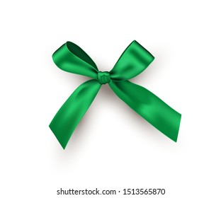 Green silk bow isolated on white background. Vector design element