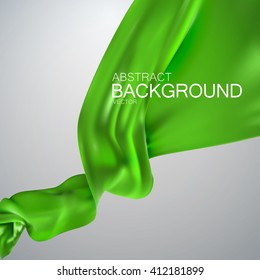 Green silk fabric. Vector illustration with green satin or silk fabric. Vector glossy textile  