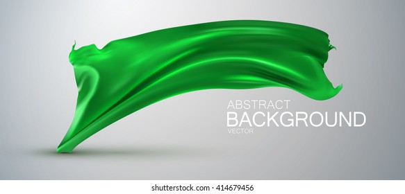 Green silk fabric. Vector illustration with green satin or silk fabric. Vector glossy textile flag 