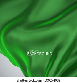 Green silk fabric. Vector illustration of green satin or silk fabric. Vector silk textile. Wavy cloth. Decoration element for design