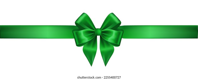 Green Silk Realistic Bow with Ribbon on White