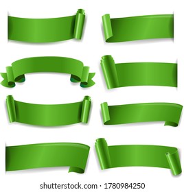 Green Silk Ribbon Isolated White Background With Gradient Mesh, Vector Illustration