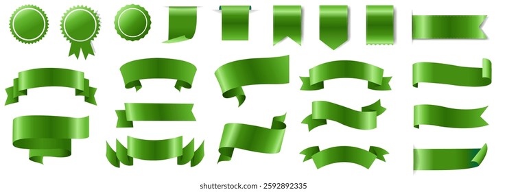 Green Silk Ribbons Se tAnd Isolated White Background  With Gradient Mesh, Vector Illustration