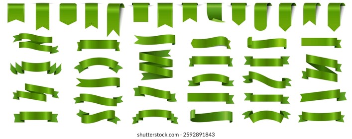 Green Silk Ribbons Set Isolated White Background 
With Gradient Mesh, Vector Illustration