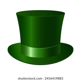 Green silk top hat. Vector clipart. 