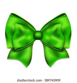 Green silky bow on on a white background