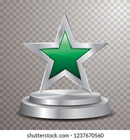 green silver star on silver podium, vector template for cosmetics, show business, sports or something else