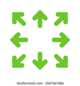 Green simple arrows in 8/eight different directions. Vector illustration, EPS10.