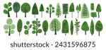 Green simple bush tree textured flat vector illustration. Set of garden green shrubbery plant isolated on white background. Naive eco element, foliage silhouette, stylized ecology decorative object