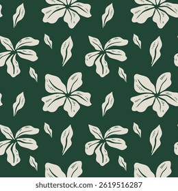 Green simple contemporary flower seamless pattern. Minimalist hand draw flower pattern for fabrics, textile, wrapping paper, cards. Beige and green