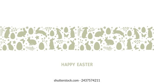 Green simple ester greeting border, vector banner design holiday celebration concept with text