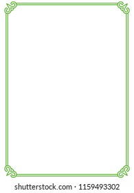 Green simple line border frame vector vintage