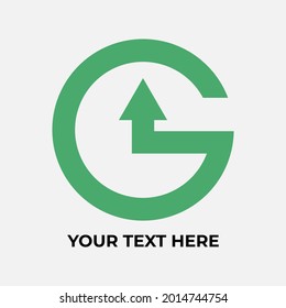 green simple logo shaped G letter and arrow facing up icon isolated on white background.