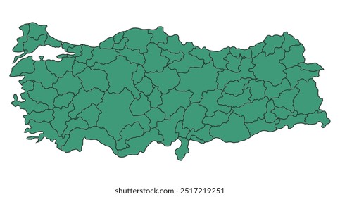 Green Türkiye Simple Map with states border outline vector