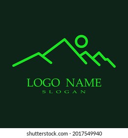 green simple mountain logo on dark green background
