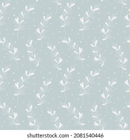 Green simple seamless floral vector patterns with dots. Soft color.