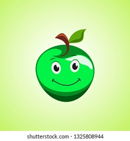 Green Simple Smiling Apple Cartoon Character. Cute smiling apple icon Isolated On Green Background. Vector illustration EPS 10.