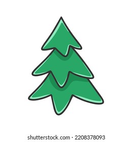 Green simple spruce clipart. Christmas tree cartoon isolated vector illustration. Symbol and attribute of the new year and Christmas pine