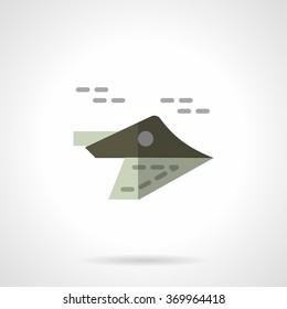 Green simple style flying airplane. UAV. Military robot. Radio controlled toy. Vector icon flat color style. Web design element for site, mobile and business.