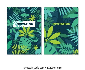 Green simple tropical leaves design element for header, card, invitation, poster, cover and other web and print design projects. Jungle exotic vector illustration in geometric style. 
