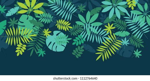 Green simple tropical leaves design element for header, card, invitation, poster, cover and other web and print design projects. Jungle exotic vector illustration in geometric style. 
