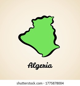 Green simplified map of Algeria with black outline.