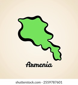 Green simplified map of Armenia with black outline.