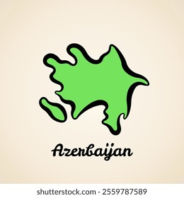 Green simplified map of Azerbaijan with black outline.